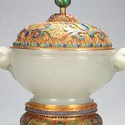 A Jade Censer with Gilt Gold Lid and base