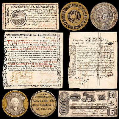 Colonial & Continental Currency-Coinage-Historic Peace Medals- Encased Postage Stamps by Early American History Auctions