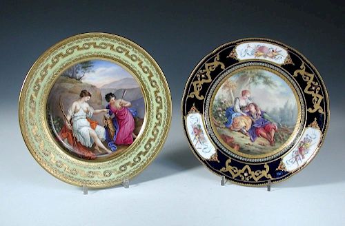 A late 18th/early 19th century Sevres jewelled plate painted with a garland being placed around the