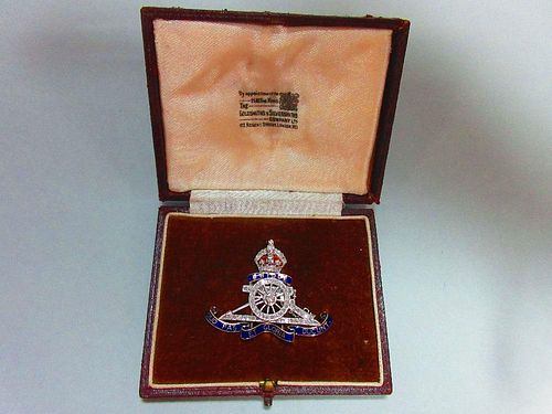 A diamond and enamel regimental brooch for the Royal Artillery, set throughout with round brilliant