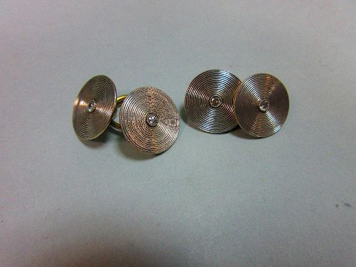 Four French 18ct white gold and diamond set dress buttons made into a pair of cufflinks, each a flat