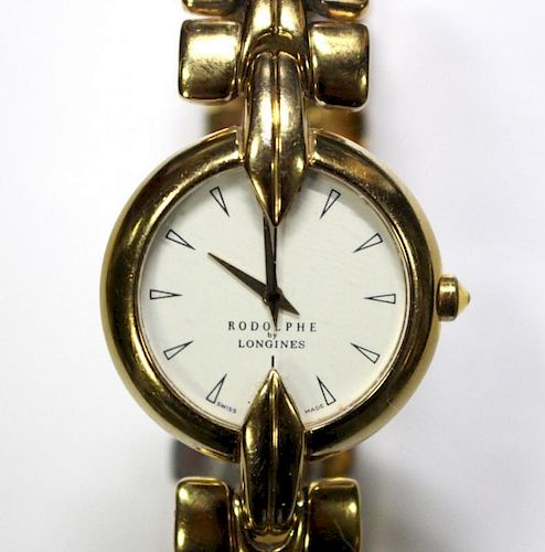 Rodolphe by Longines - a lady's gold plated quartz wristwatch, circa 1995, circular white dial with
