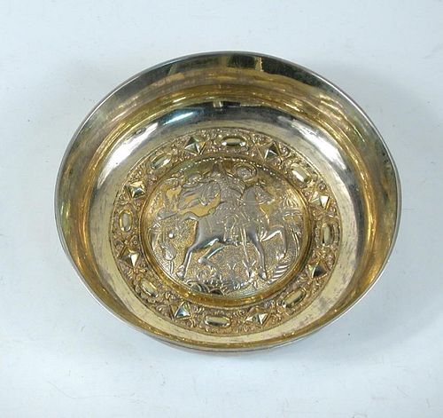 A small parcel gilt bowl, possibly German or Eastern European, unmarked, circular with central boss