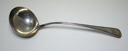 A George III silver Old English thread pattern soup ladle, by Richard Crossley, London 1786, crested