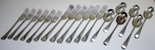 A matched service of silver Old English pattern flatware, comprising:- six table forks by The Atkin