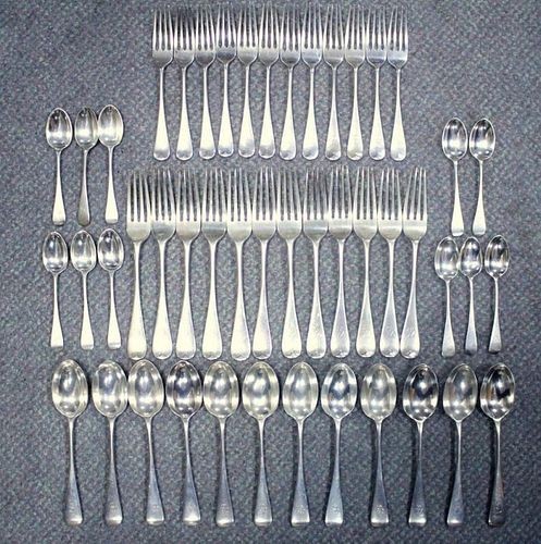 A late Victorian silver Old English pattern flatware service, mostly by Wakely & Wheeler, London 189
