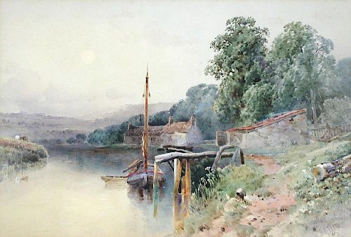 William Arnee Frank (British, 1808-1897) A view of lock houses on the River Avon at Keynsham, Bath s