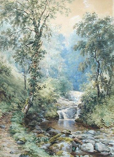 William Henry Mander (British, 1850-1922) Welsh landscape with waterfall signed lower left "W H Mand