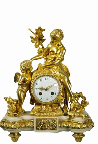 19th C. Tiffany & Co. Bronze & Marble Figural Clock