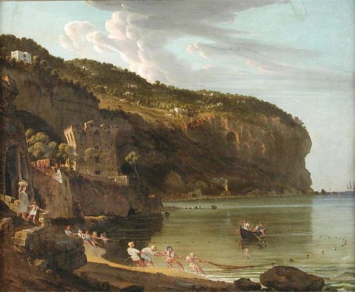 Italian School (late 18th Century) On the Ligurian Coast oil on canvas, in an ornate gilt frame 60 x