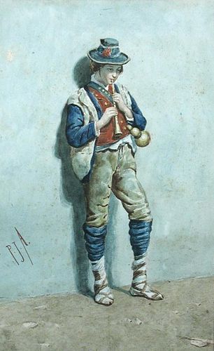 Pierre Joseph Antoine (Belgian, 1840-1913) Study of a Peasant Flautist signed lower left with initia