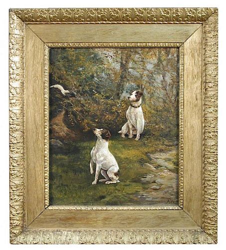 Alfred Wheeler (British, 1851-1932) Terriers and a stoat in ermine signed with initials lower right