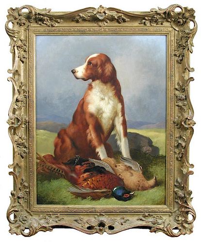 William Gillard (British, second half of 20th Century) A red and white setter with dead game signed