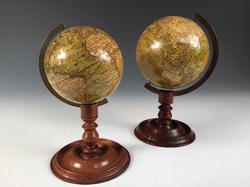 A Newton's terrestial 4.25 inch globe, circa 1845, varnished gores to a turned mahogany stand, 20cm