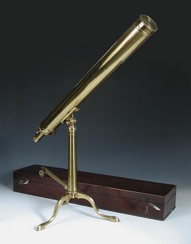 An early 19th century refracting two inch brass telescope by Fraser, London, signed to the 66cm (26i