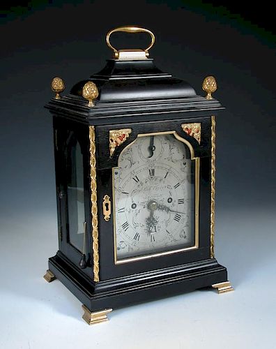 Richard Grove, London, a good small George III ebonised verge bracket clock with pull repeat, the in