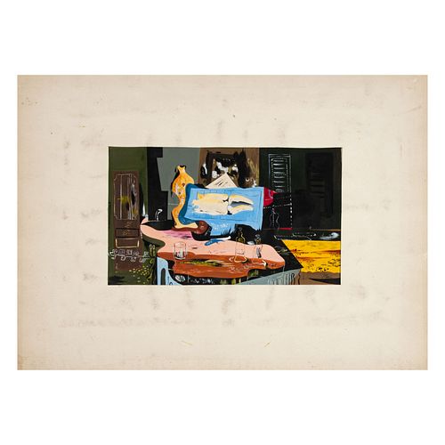 JOSÉ GARCÍA NAREZO. La mesa del pintor con un tema marino. Firmado y fechado España 1942.
Acuarela sobre papel. 30 x 18.5 cm
