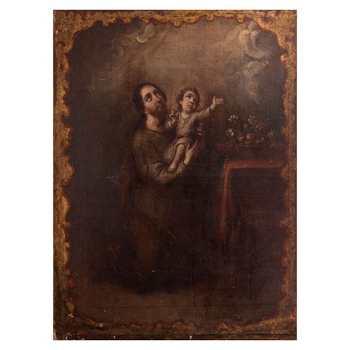 ANÓNIMO. San José con El Niño. Siglo XIX. Sin firma. Óleo sobre tela. 105 x 80 cm. Sin marco.
