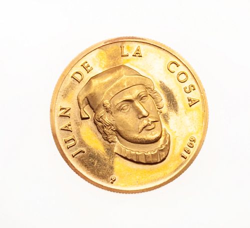 Medalla Juan de la Cosa oro de 21k. Peso: 12.1 g