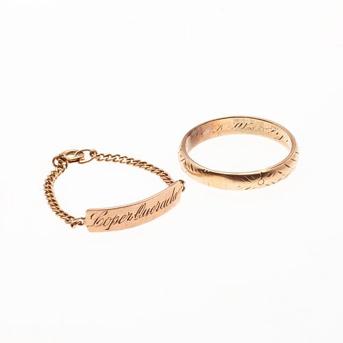 Argolla y anillo en oro amarillo de 8k y 10k. Tallas: 10 y 15. Peso: 5.4 g.