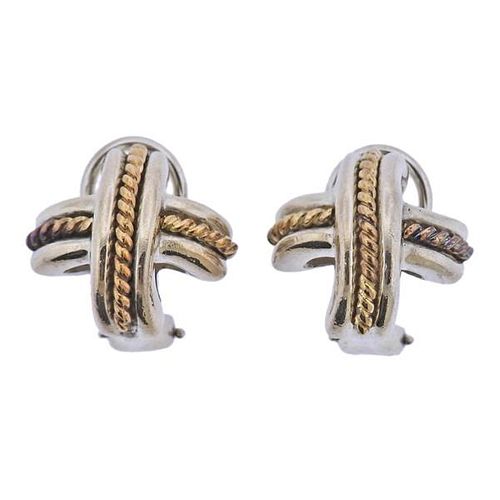 Tiffany &amp; Co Sterling Silver 18k Gold Classic X Earrings
