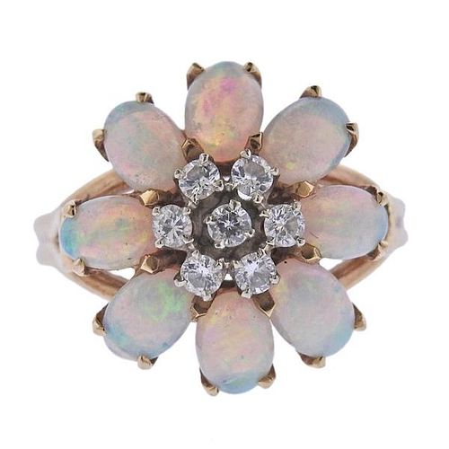 14k Gold Diamond Opal Flower Ring
