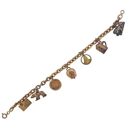 Antique 18k Gold Silver Charm Bracelet