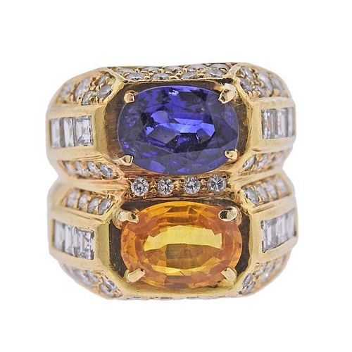 18K Gold Diamond Blue Yellow Sapphire Ring