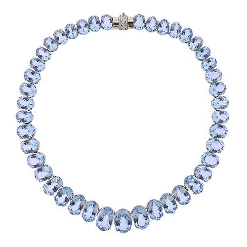 18k Gold Aquamarine Diamond Necklace