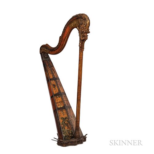 French Parcel-giltwood Single-action Harp, Jean-Henri Naderman, Paris, 1786