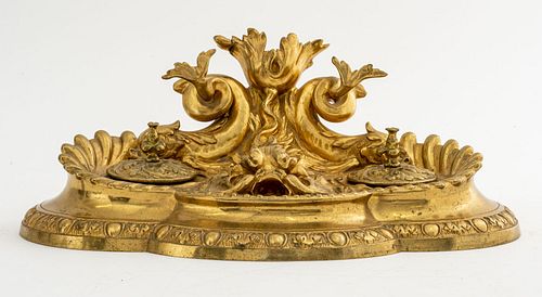 French Baroque Revival Ormolu Dolphin Inkwell