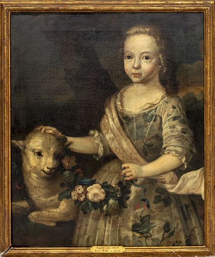 English School "Girl with Lamb" Oil on Canvas