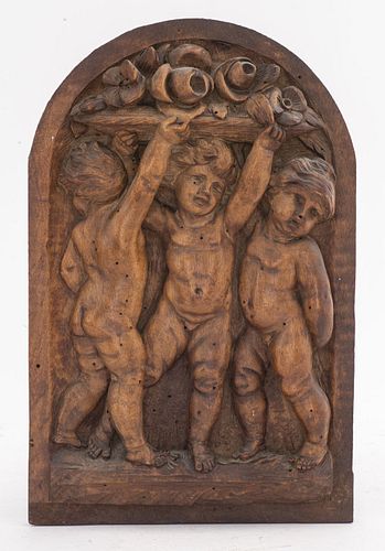 Baroque Revival Carved Wood Putti Panel