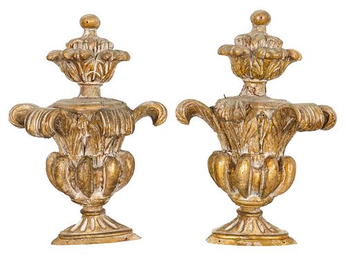 Baroque Revival Carved Giltwood Plume Finials, Pr