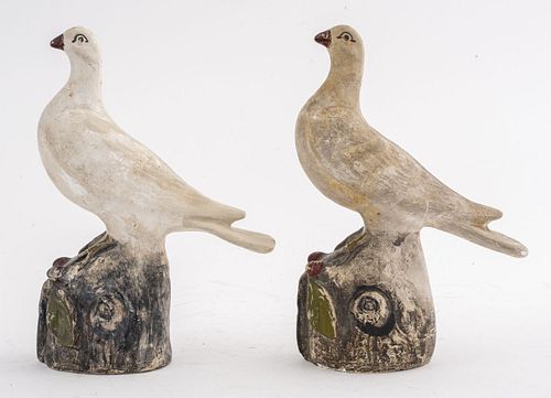 Americana Chalk Ware Pigeon Dove Figures, Pr