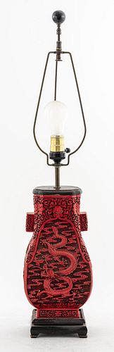 Chinese Cinnabar Lamp with Dragon Motif