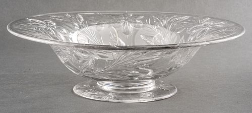 Floral Cut Crystal Glass Footed Bowl