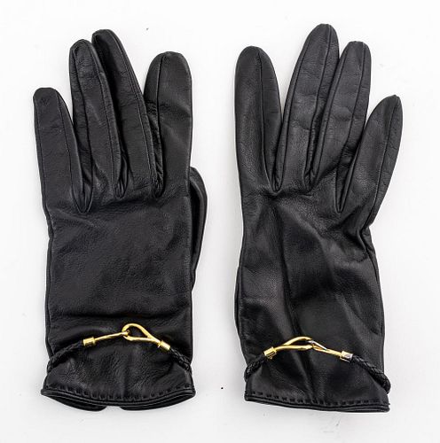 Hermes Vintage Black Leather Gloves