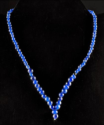 Beautiful Roman Glass Bead Necklace w/ Cobalt Hues