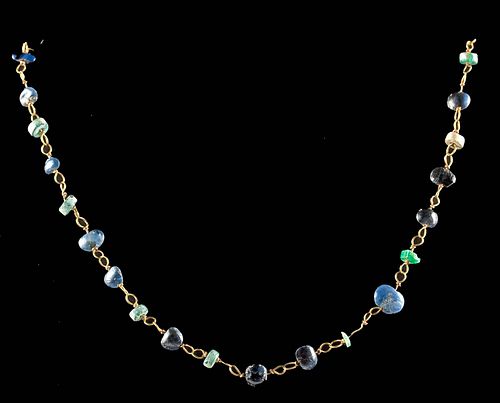 Roman Gold, Sapphire, Emerald, & Glass Bead Necklace
