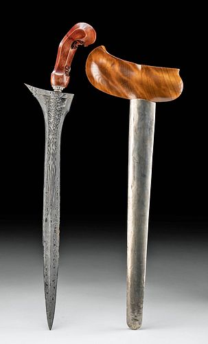 20th C. Indonesian Wood, Iron, Copper & Silver Kris