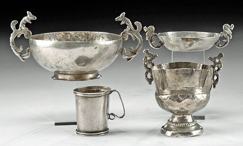 18th C. Spanish Colonial Silver Vessels (4 pcs)