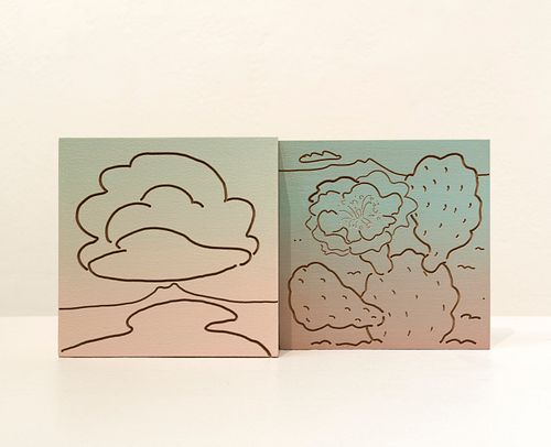 Sean Hudson, Big One / Cool Desert, 2021, oil on panel, 6 x 12 inches (2 panels attached)