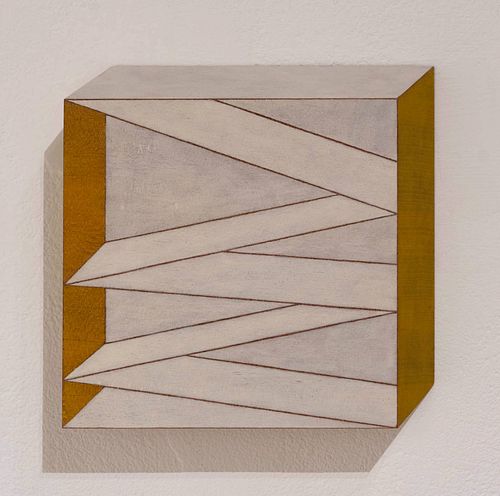 Emi Ozawa, Folds, 2021, acrylic, wax on mahogany, 5 x 5 inches