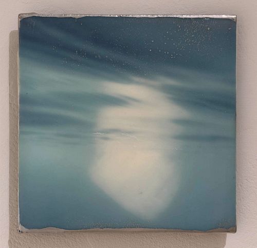 Shoshannah White, Svalbard Iceberg #4, 2015/2018, photographic print on panel with encaustic wax, oil paint, metal dust, 6 x 6 inches, edition 3/5