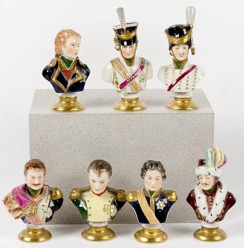 Seven Miniature Porcelain Busts of Napoleon and His Marshals 