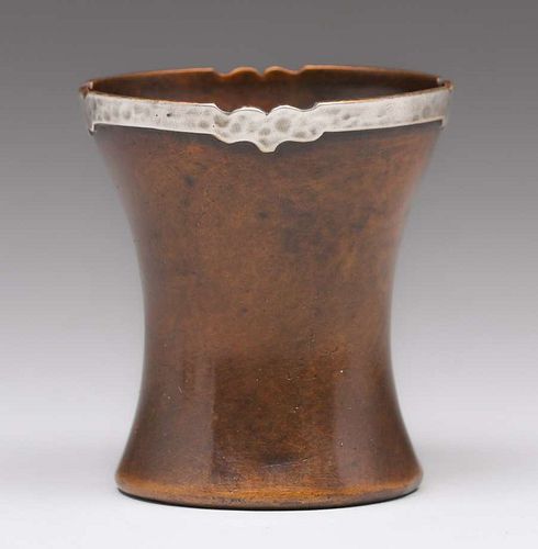 Small Joseph Heinrichs - Shreve & Co Hammered Copper & Silver Vase c1905