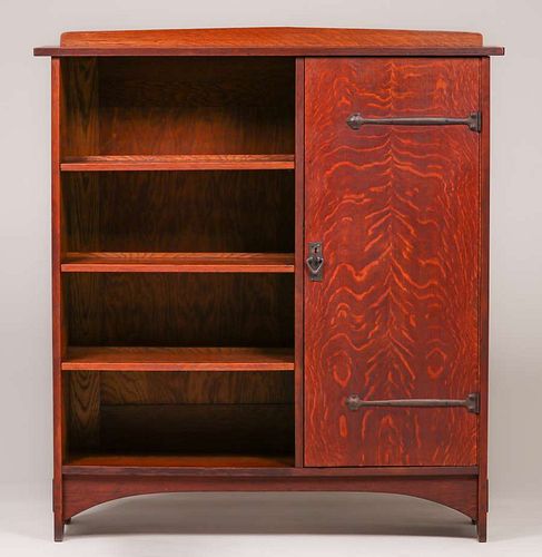 Rare Gustav Stickley - Harvey Ellis Designed One-Door Strap-Hinge Cabinet c1904