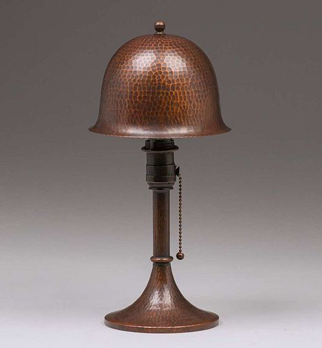 Roycroft Hammered Copper Helmet Lamp c1920s