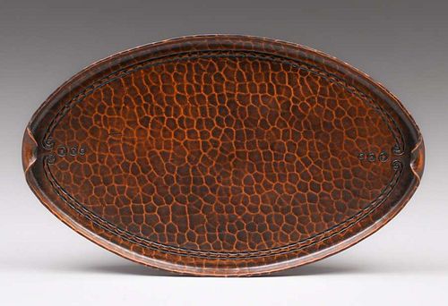 Roycroft Hammered Copper Oval Card Tray c1920s
